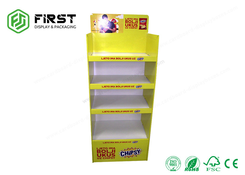 Full Color Printing Custom Recyclable Cardboard Floor Display Shelf For Potato Chips
