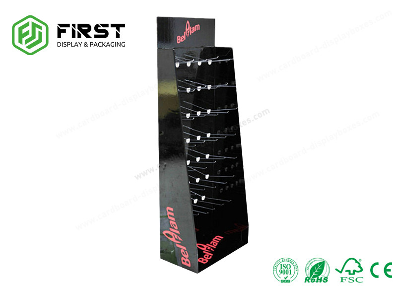 Supermarket Retail Pop Displays Stand Cardboard Paper Hanging Floor Display With Hook