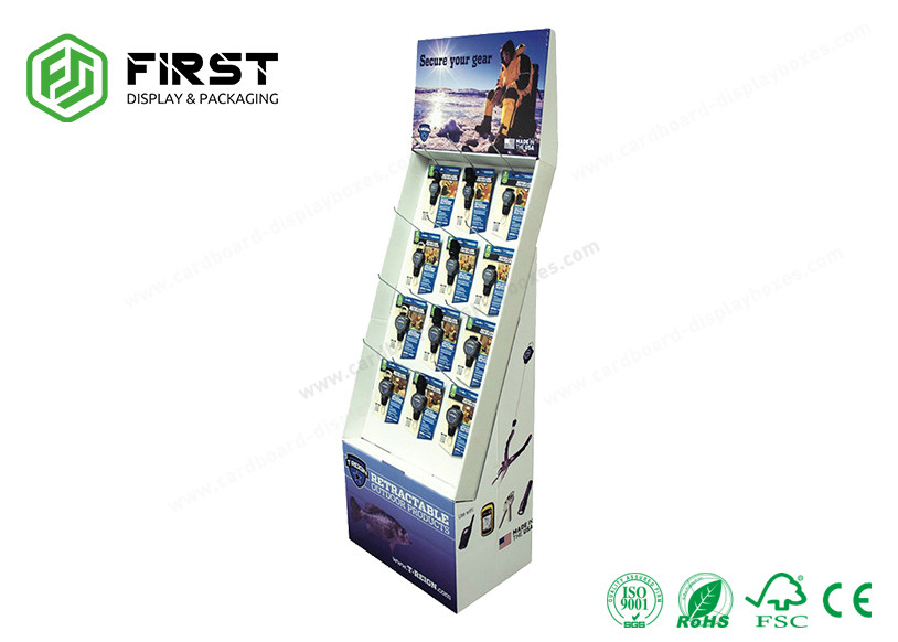 Supermarket Retail Pop Displays Stand Cardboard Paper Hanging Floor Display With Hook