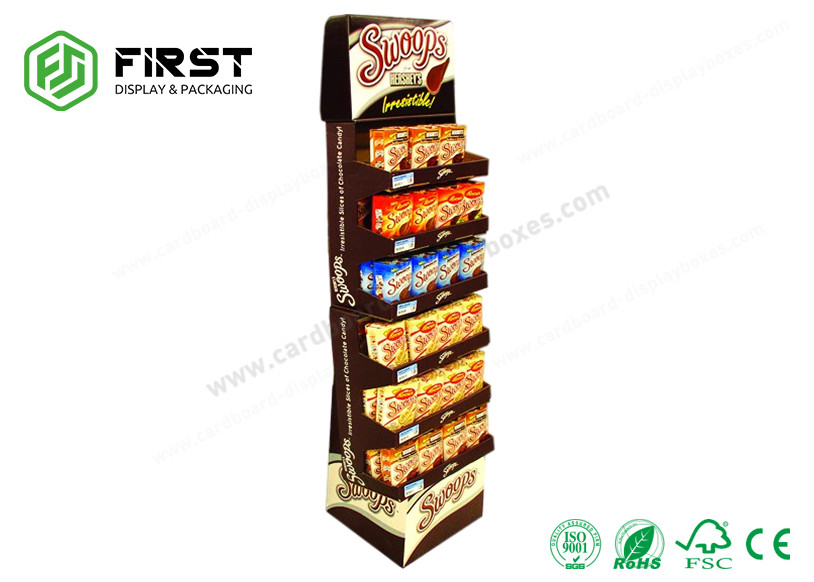 Customized Corrugated Carton Stand Foldable Cardboard Chocolate Floor Display Shelf